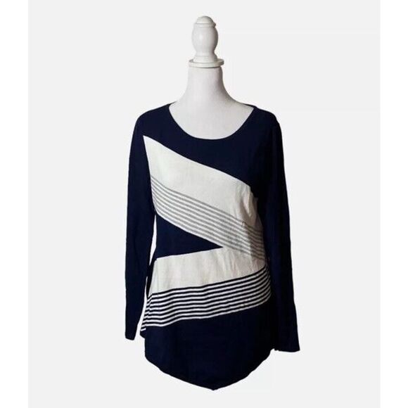 White House Black Market Long Sleeve Colorblock Pullover Sweater Knit Top US M - Picture 1 of 7